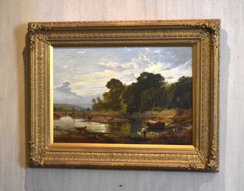 a sunny afternoon on the exe oil painting by william williams of plymouth - CATEGORY: ANTIQUE ART - DATED 1880