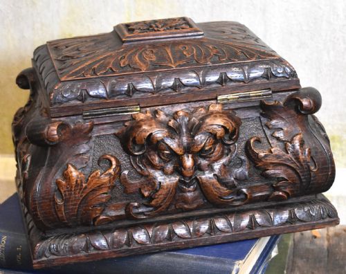 GREEN MAN CARVED OAK GOTHIC REVIVAL CASKET - ADDITIONAL PHOTO 3