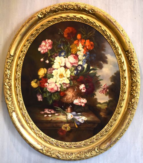 LARGE VICTORIAN STILL LIFE OIL PAINTING OF A VASE OF FLOWERS - ADDITIONAL PHOTO 1