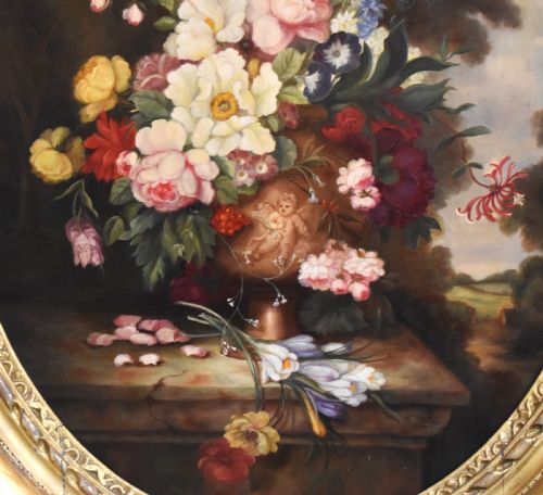 LARGE VICTORIAN STILL LIFE OIL PAINTING OF A VASE OF FLOWERS - ADDITIONAL PHOTO 4