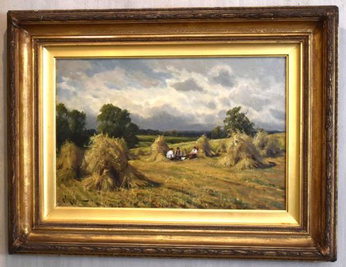 HARVEST SCENE OIL PAINTING BY ARTHUR WALKER REDGATE - ADDITIONAL PHOTO 1