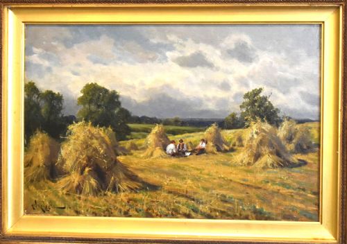 HARVEST SCENE OIL PAINTING BY ARTHUR WALKER REDGATE - ADDITIONAL PHOTO 2