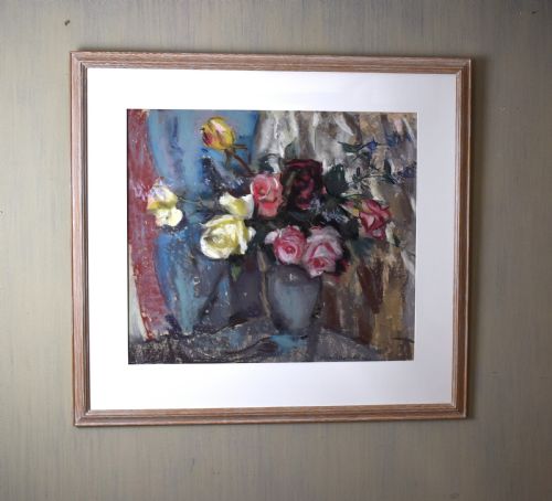 STILL LIFE PASTEL OF ROSES BY LENA M ALEXANDER 18991983