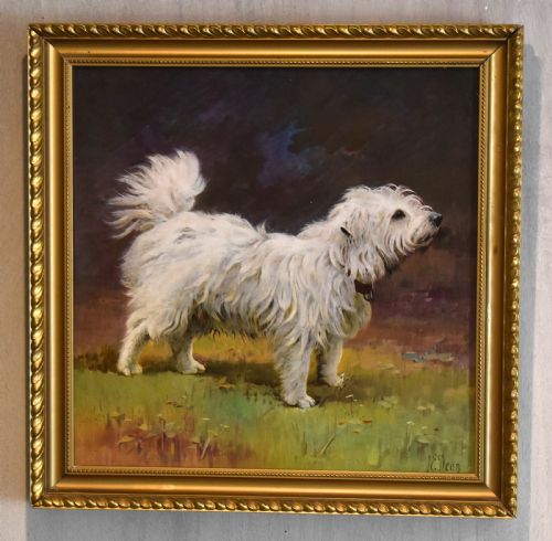 MINTON PORCELAIN PLAQUE OF A MALTESE DOG BY JAMES EDWIN DEAN - ADDITIONAL PHOTO 1