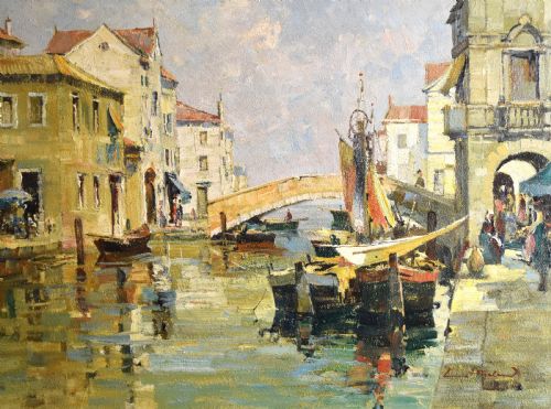 LARGE VENETIAN SCENE OIL PAINTING - ADDITIONAL PHOTO 4