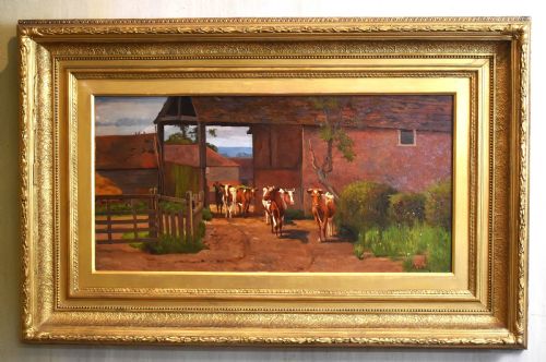 LARGE FARMYARD SCENE OIL PAINTING BY ARTHUR CHARLES DODD - ADDITIONAL PHOTO 1