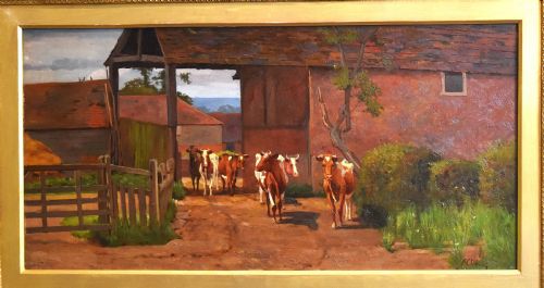 LARGE FARMYARD SCENE OIL PAINTING BY ARTHUR CHARLES DODD - ADDITIONAL PHOTO 3