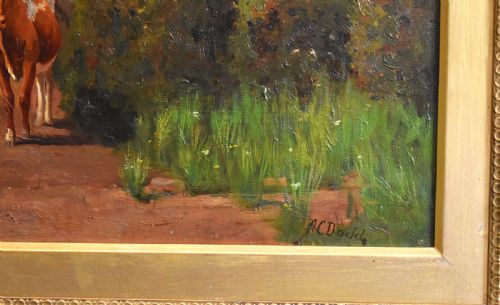 LARGE FARMYARD SCENE OIL PAINTING BY ARTHUR CHARLES DODD - ADDITIONAL PHOTO 4
