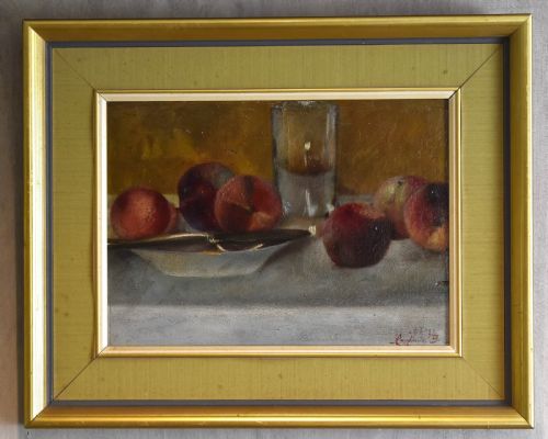 STILL LIFE OIL PAINTING OF PEACHES - ADDITIONAL PHOTO 1