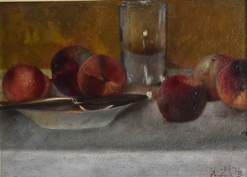 STILL LIFE OIL PAINTING OF PEACHES - ADDITIONAL PHOTO 3