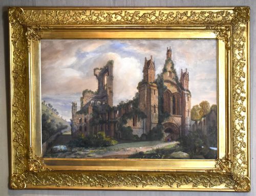 LARGE VICTORIAN WATERCOLOUR OF THE RUINS OF KIRKSTALL ABBEY LEEDS - ADDITIONAL PHOTO 1