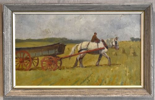 SMALL OIL PAINTING OF A HORSE AND CART - ADDITIONAL PHOTO 1