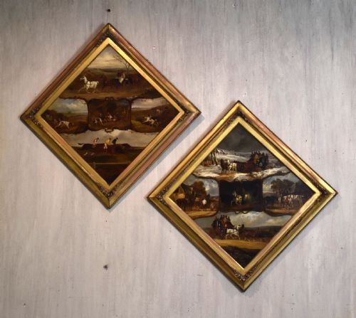 rare pair of sporting oil paintings of horses and dogs - CATEGORY: ANTIQUE ART - DATED 1900