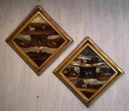 RARE PAIR OF SPORTING OIL PAINTINGS OF HORSES AND DOGS - ADDITIONAL PHOTO 1
