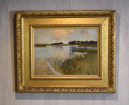 landscape oil painting by bertram priestman - CATEGORY: ANTIQUE ART - DATED 1910