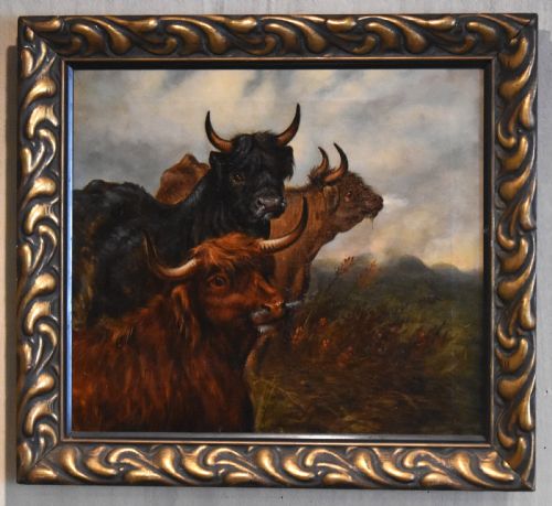 VICTORIAN OIL PAINTING OF HIGHLAND CATTLE - ADDITIONAL PHOTO 1