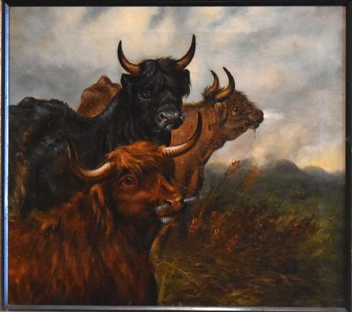 VICTORIAN OIL PAINTING OF HIGHLAND CATTLE - ADDITIONAL PHOTO 2