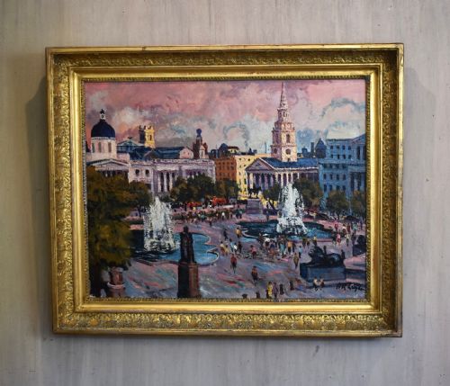 oil painting of trafalgar square london - CATEGORY: ANTIQUE ART - DATED 1950