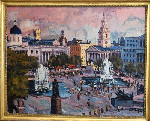 OIL PAINTING OF TRAFALGAR SQUARE LONDON - ADDITIONAL PHOTO 2