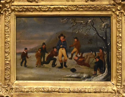 LATE GEORGIAN OIL PAINTING OF ICE SKATING - ADDITIONAL PHOTO 4