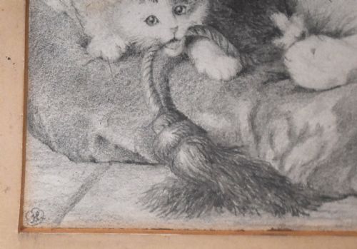 VICTORIAN DRAWING OF A CAT WITH KITTENS - ADDITIONAL PHOTO 4