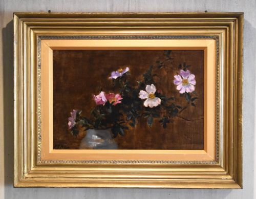 still life oil painting of dog roses by henry george moon - CATEGORY: ANTIQUE ART - DATED 1890