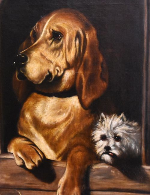 SUPERB LARGE OIL PAINTING OF DOGS AFTER LANDSEER - ADDITIONAL PHOTO 5