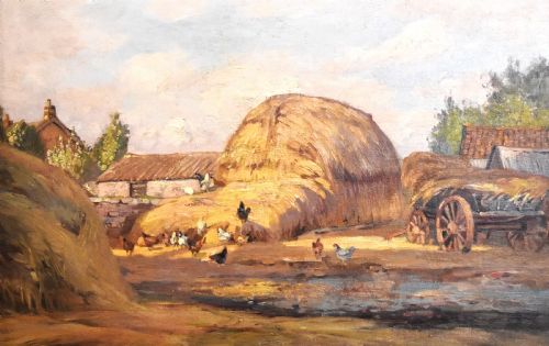 FARMYARD SCENE OIL PAINTING BY DONALD H FLOYD - ADDITIONAL PHOTO 4