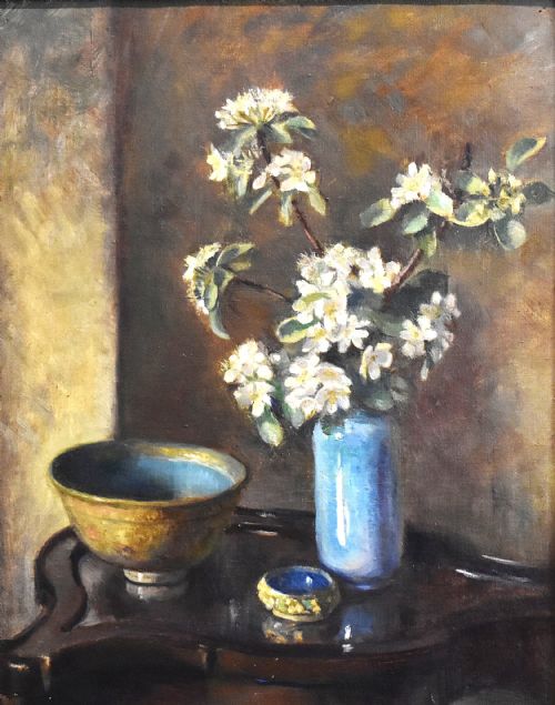 STILL LIFE OIL PAINTING PEAR BLOSSOM BY FAITH KENWORTHY BROWN - ADDITIONAL PHOTO 2
