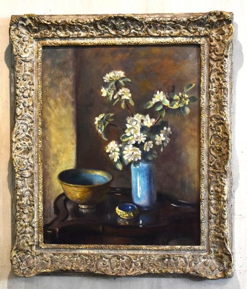 STILL LIFE OIL PAINTING PEAR BLOSSOM BY FAITH KENWORTHY BROWN - ADDITIONAL PHOTO 3