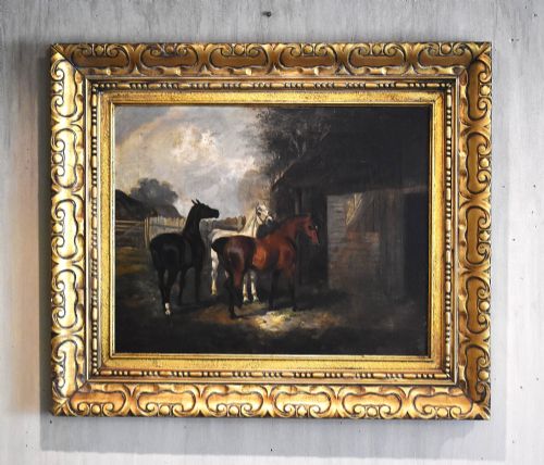 oil painting of horses after herring - CATEGORY: ANTIQUE ART - DATED VICTORIAN