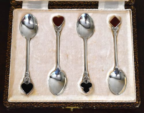 SET OF FOUR SILVER CARD SUITS SPOONS - ADDITIONAL PHOTO 1