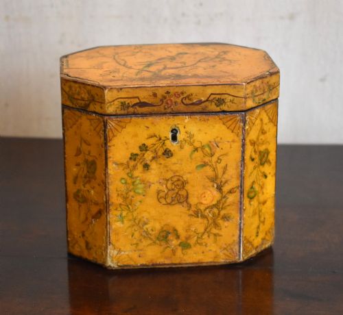 georgian painted penwork tea caddy - CATEGORY: ANTIQUE BOXES - DATED GEORGIAN
