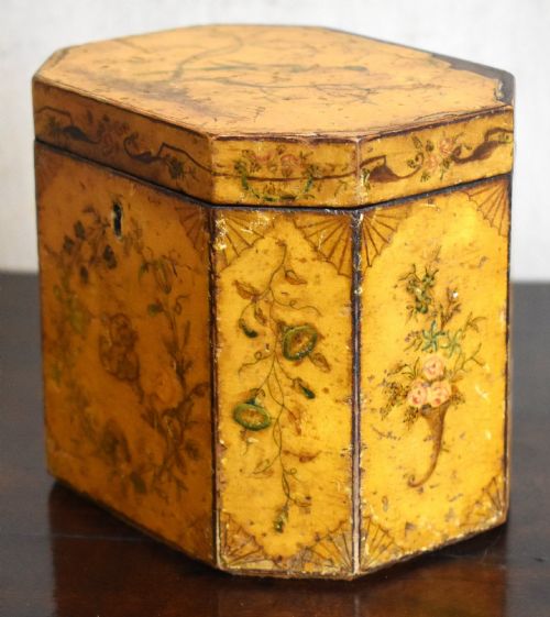 GEORGIAN PAINTED PENWORK TEA CADDY - ADDITIONAL PHOTO 3