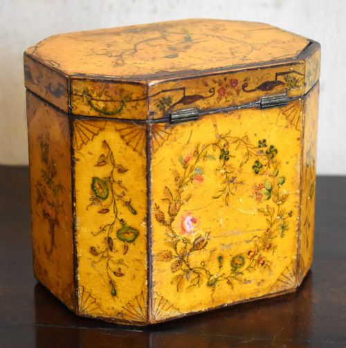 GEORGIAN PAINTED PENWORK TEA CADDY - ADDITIONAL PHOTO 4