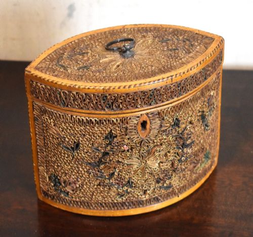 GEORGIAN NAVETTE SHAPED PAPER SCROLL TEA CADDY - ADDITIONAL PHOTO 1