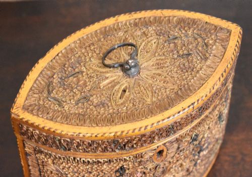 GEORGIAN NAVETTE SHAPED PAPER SCROLL TEA CADDY - ADDITIONAL PHOTO 2