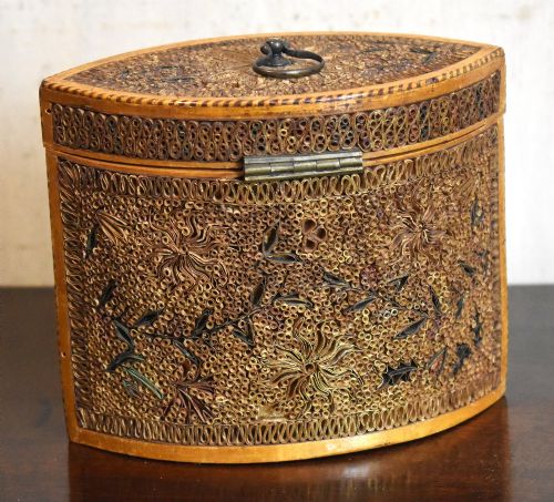 GEORGIAN NAVETTE SHAPED PAPER SCROLL TEA CADDY - ADDITIONAL PHOTO 3