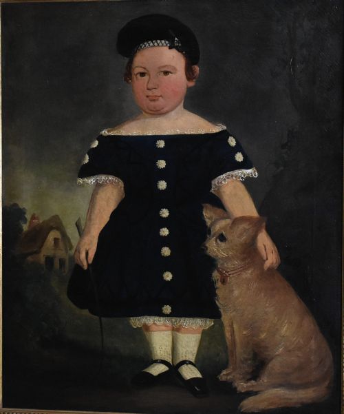 VICTORIAN FOLKART PORTRAIT OF A CHILD AND DOG - ADDITIONAL PHOTO 3