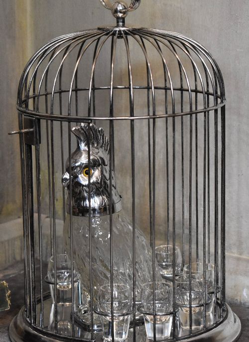 A VERY UNUSUAL SILVERPLATE CAGED COCKATOO TANTALUS - ADDITIONAL PHOTO 1