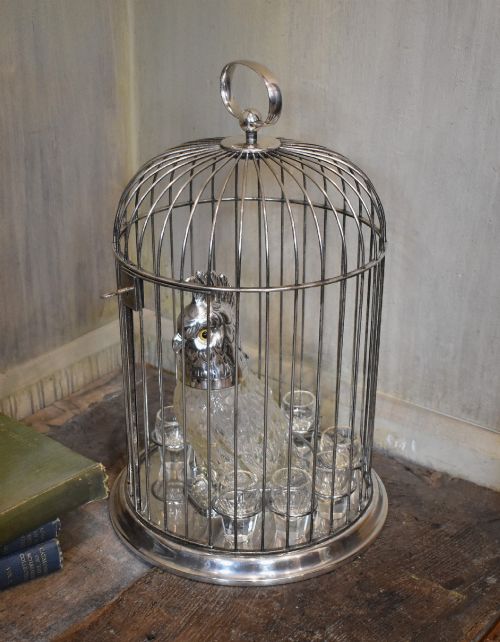 A VERY UNUSUAL SILVERPLATE CAGED COCKATOO TANTALUS - ADDITIONAL PHOTO 2