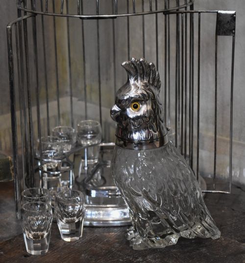 A VERY UNUSUAL SILVERPLATE CAGED COCKATOO TANTALUS - ADDITIONAL PHOTO 5