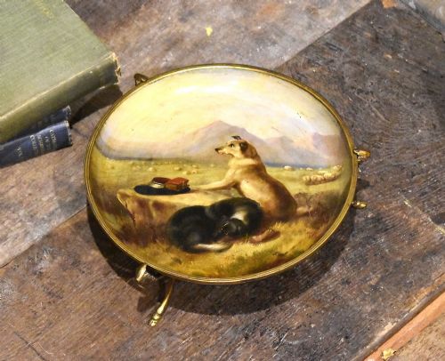 Victorian Papier Mache and Ormolu Comport Decorated with Dogs