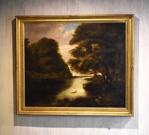Victorian Oil Painting of Pike Fishing