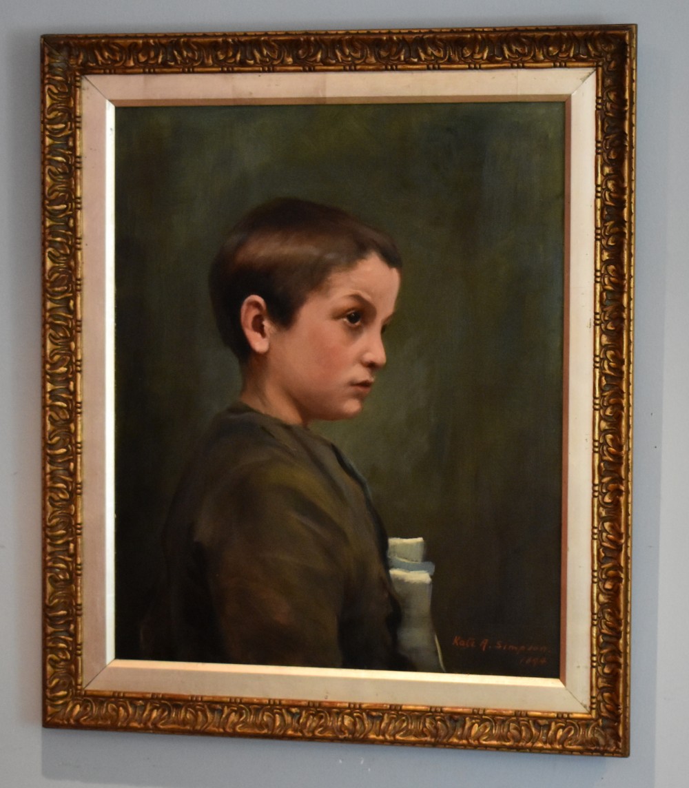 Victorian oil portrait of a paperboy 