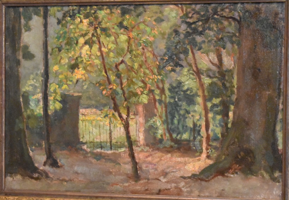 Impressionist oil painting 'Gateway in the woods' View V