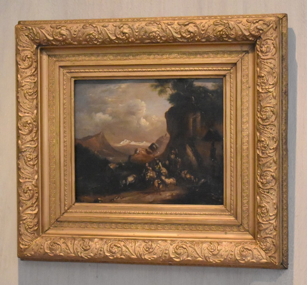 Oil painting 'Travellers on a mountain pass'
