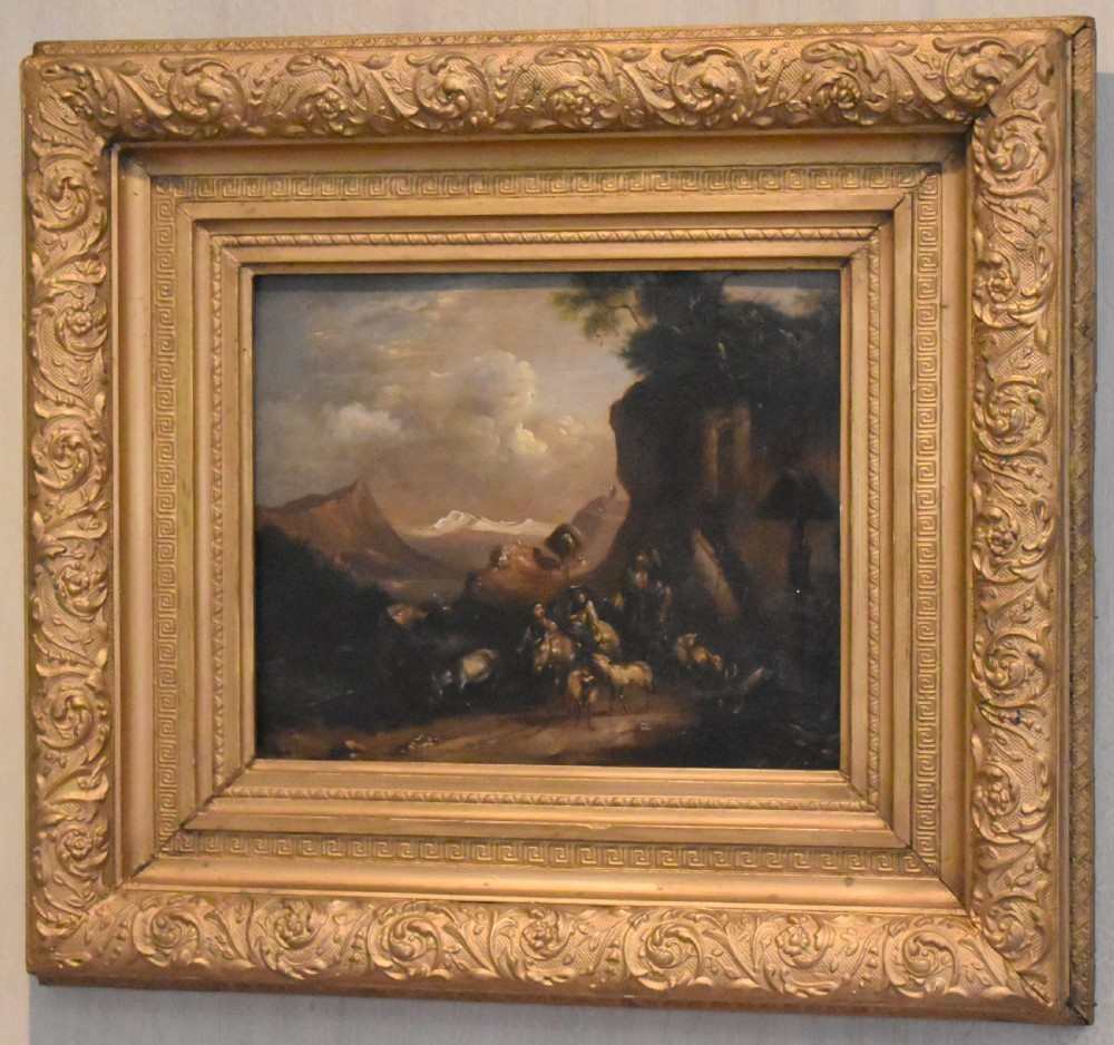 Oil painting 'Travellers on a mountain pass' View II