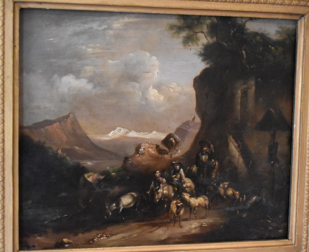 Oil painting 'Travellers on a mountain pass' View V