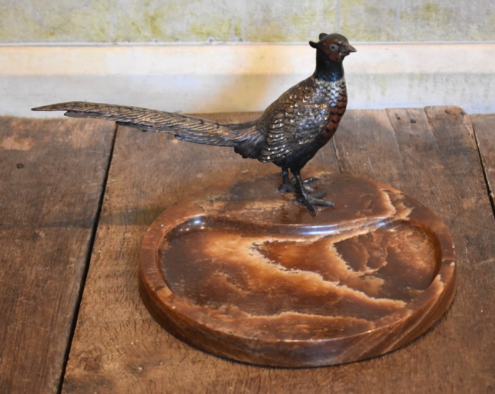 Large cold painted bronze pheasant desk stand